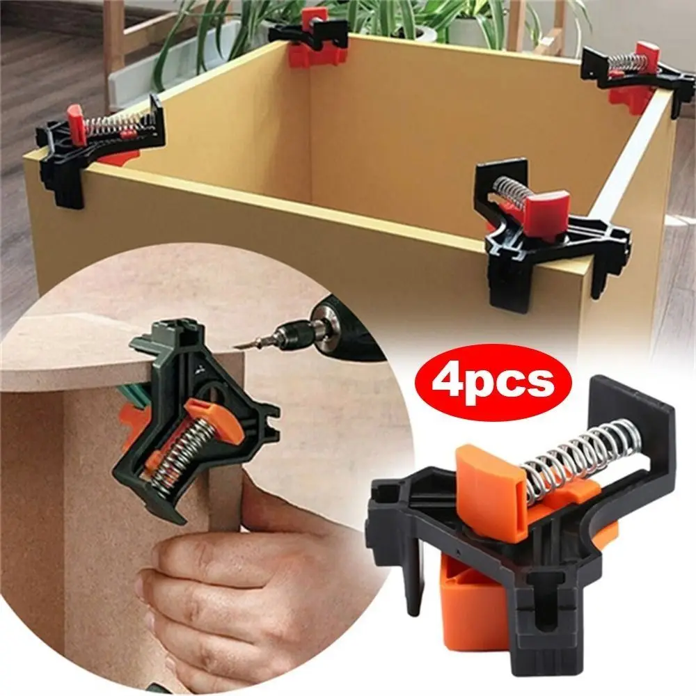 

4pcs/set 90° Right Angle Clamp Pipe Clamp Spring Clip Fixing Clips Positioning Fixture Picture Frame Clamp Woodworking Hand Tool