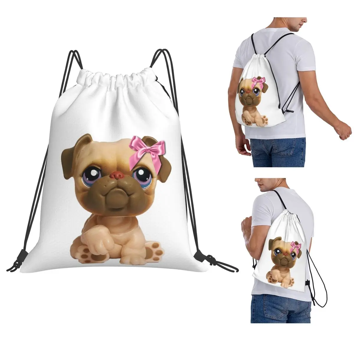 Coquette Littlest Pet Shop LPS Bulldog 451 Backpacks Portable Drawstring Bundle Pocket Sundries Bag Book Bags Man Woman School