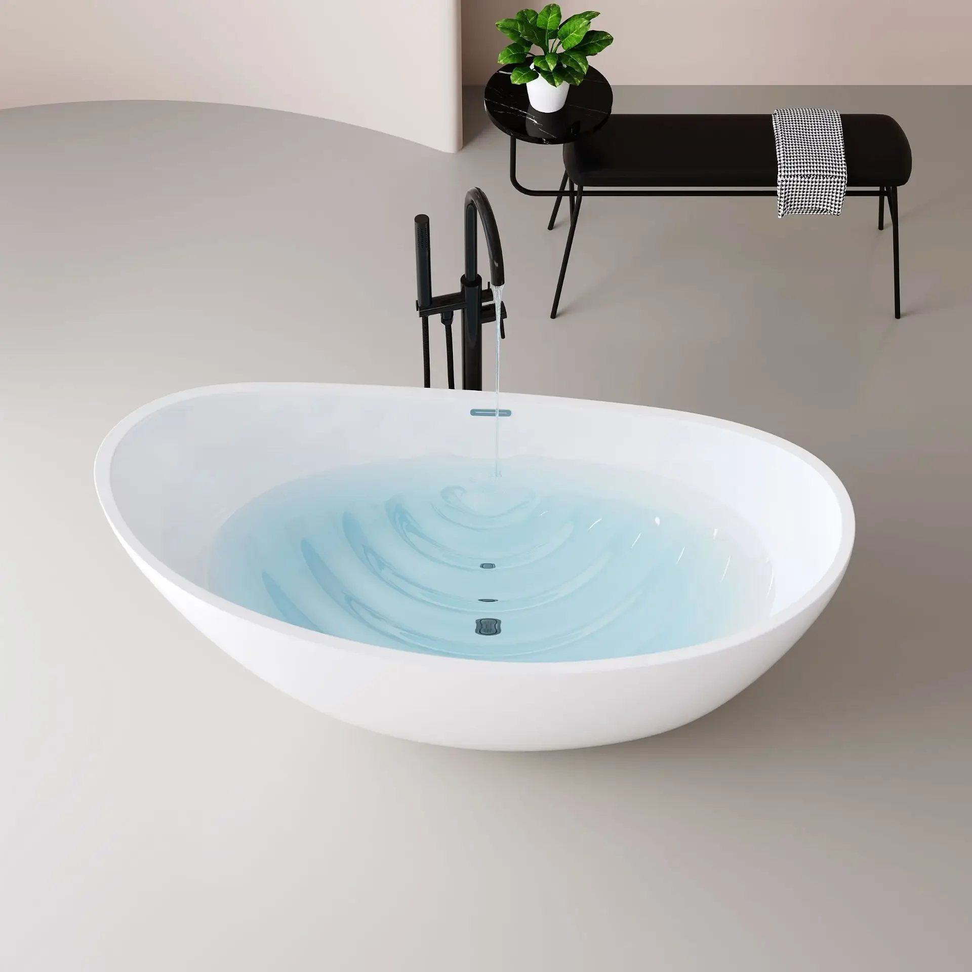 Crescent type freestanding acrylic adult bathtub