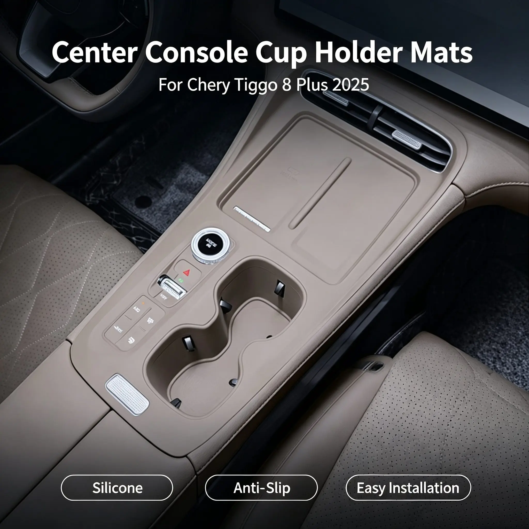Custom Fit Cup Holder Silicone Mat For Chery Tiggo 8 Plus 2025 Anti-Slip Center Console Drink Cup Protective Pad Accessories
