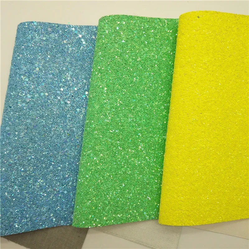 Kain Kulit Gemerlap Chunky Kuning Biru Hijau Mawar Jingga Lembar Glitter Imitasi untuk Anting Pita DIY 21X29CM Q284