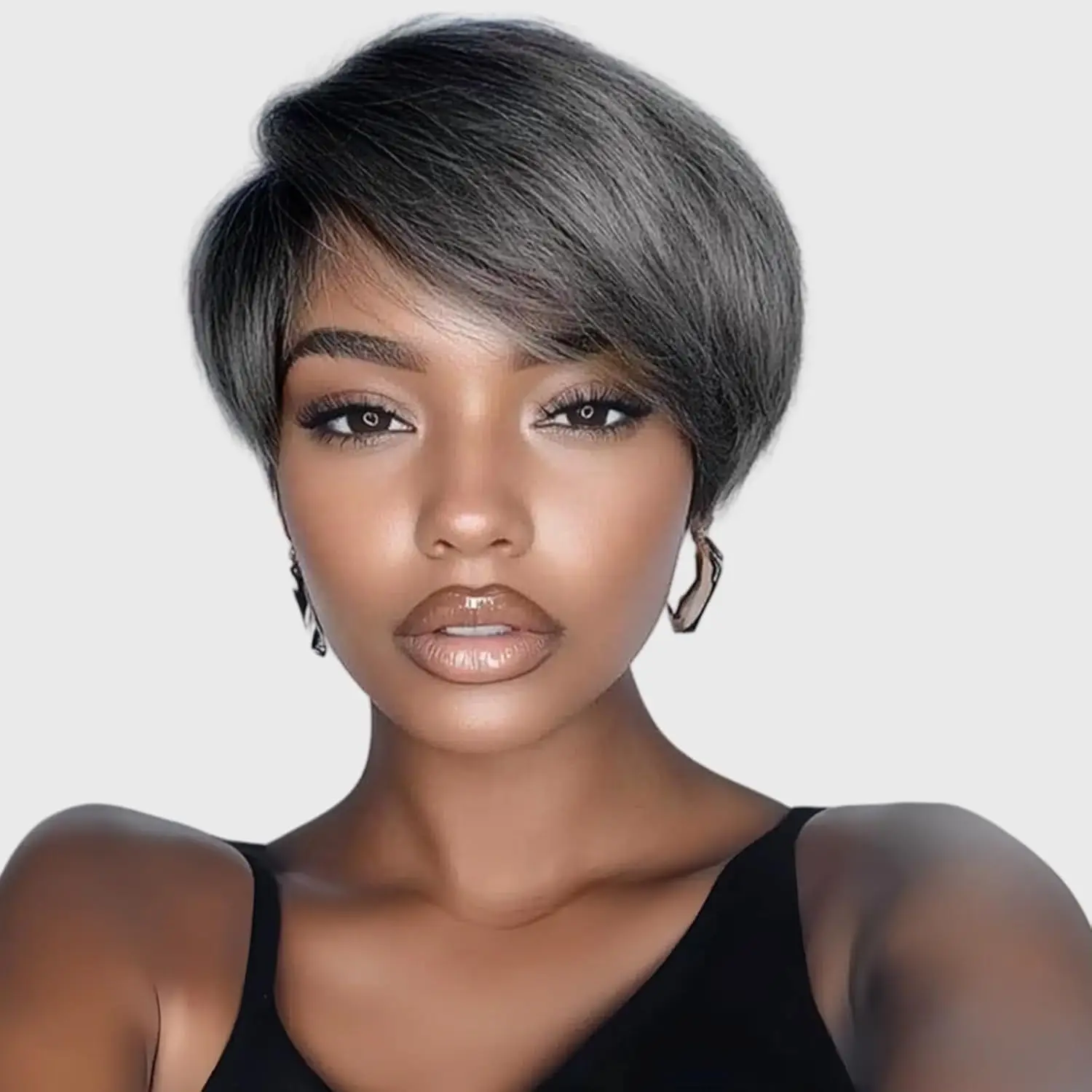 Salt and Pepper Grey Wig Human Hair Natural Grey-White Layered Short Pixie Cut Wig Human Hair for Women Wear and Go Glueless Wig