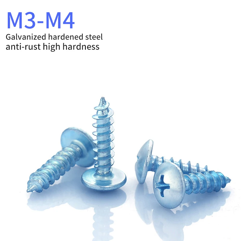 Galvanized Hardened Large Umbrella Head Self Tapping Screws,  Flat Round Mushroom Sharp Point Wood Fasteners M3 M4 Household