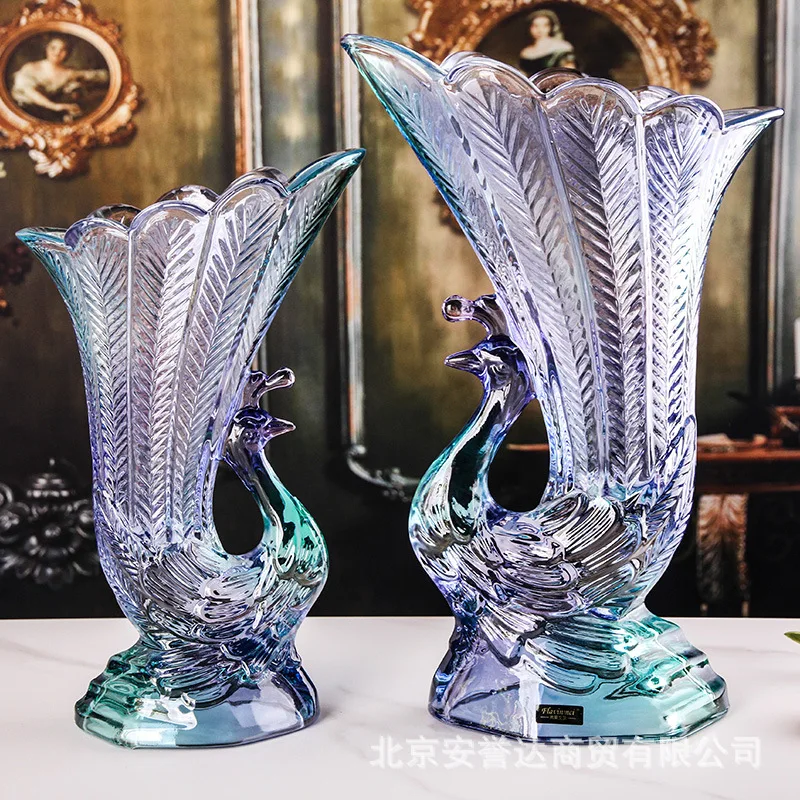 Luxury Handmade Art Works Colored Glaze Bird Vase Crystal Heronsbill Ornaments Home Table Decor Glass Flowers Container