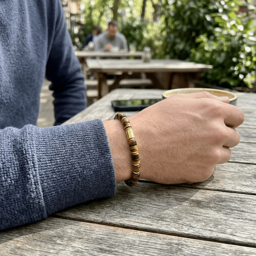 Golden Spacer Tube Bead Stretch Bracelet Blue Yellow Chunky Men Stone Bracelet Enjoyable To Handle Portable Beaded Hand Chain