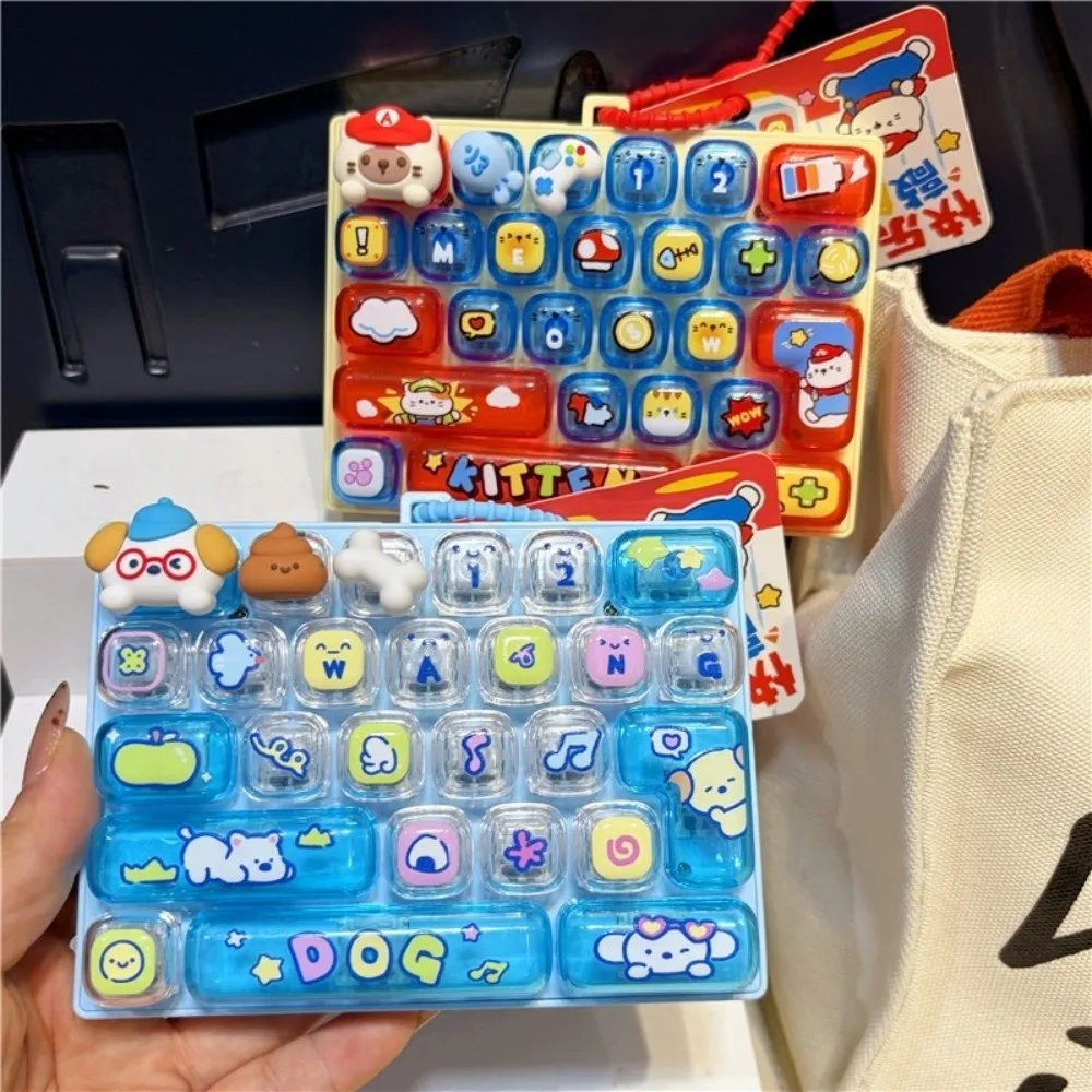 Cartoon 26 Keys Keyboard Keychain Pet Themed Clear Key Sounds Fingertip Button Key Ring Pressable Keys Plastic Keyboard Pendant