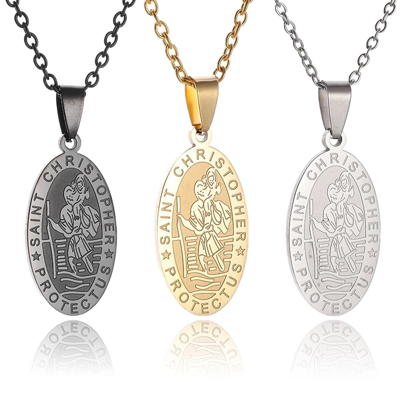 Stainless Steel St. Christopher Protect Me Women's Necklace Saint Christophe Pendant Religious Amulet Jewelry