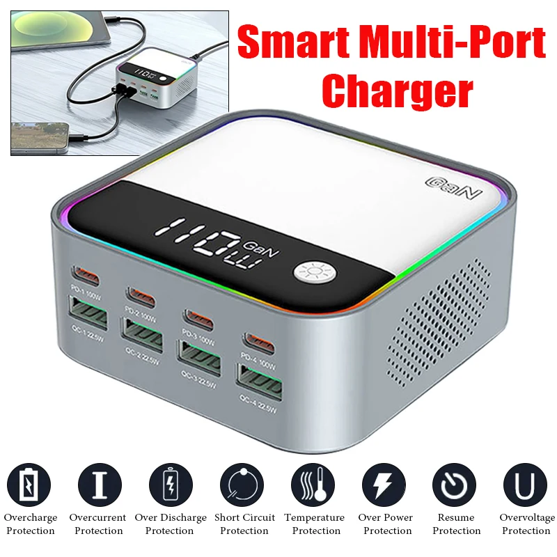 8-port-desktop-charger-with-multi-color-ambient-lighting-display-for-mobile-phones-and-laptops-100w-smart-multi-port-charger