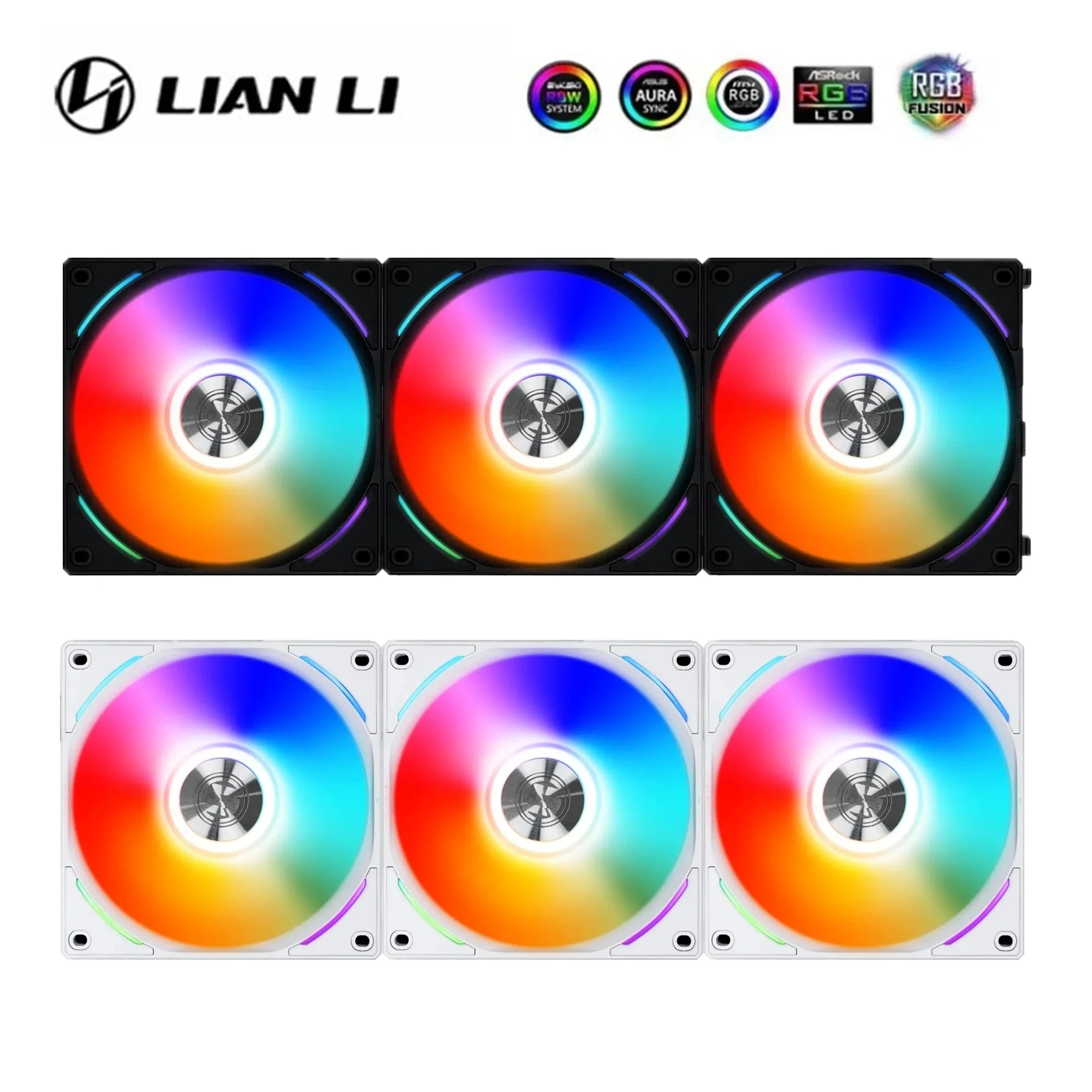 LIAN LI UNI FAN SL120 AL120 120MM RGB Fan Kit Modular Cable Free Software Smart PWM Control M/B 5V ARGB Black/White