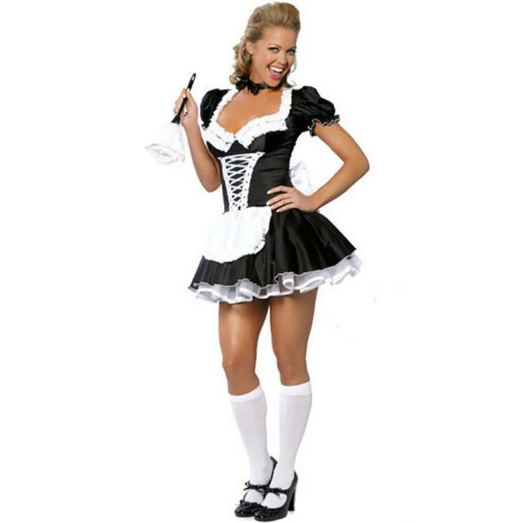 

European American Women's Sexy Lingerie Lace Bow Maid Costume Role-Play Seductive Maid Outfit
