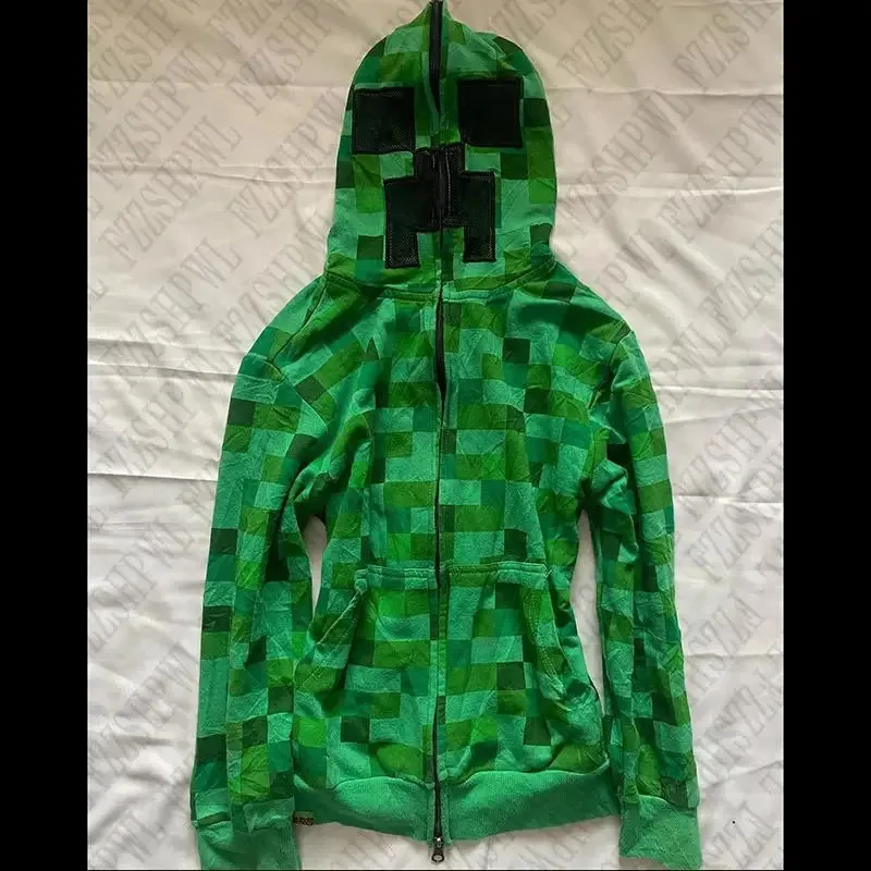 

EMO Y2K Zip up hoodie Lattice Harajuku Graphic Print Hip Hop Loose Jacket Retro Gothic Top Casual Punk Zipper Hoodie sweatshirt