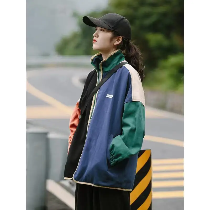 Spring Vintage Jackets Men Contrast Color Windbreaker Women Coat Two Wear Reversible Oversized Retro Jackets 90s Clothing