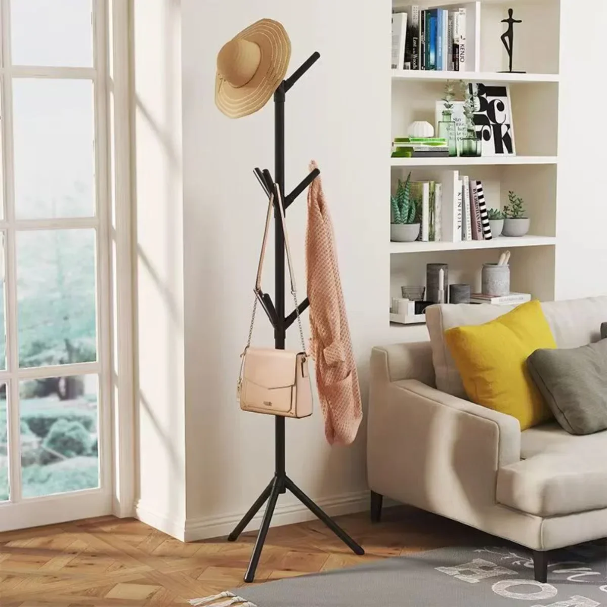 Vertical Bedroom Clothes and Hats Rack - Floor To Floor Coat Hook Tree Branch Shape Holder for Scarf Handbag Storage image 2