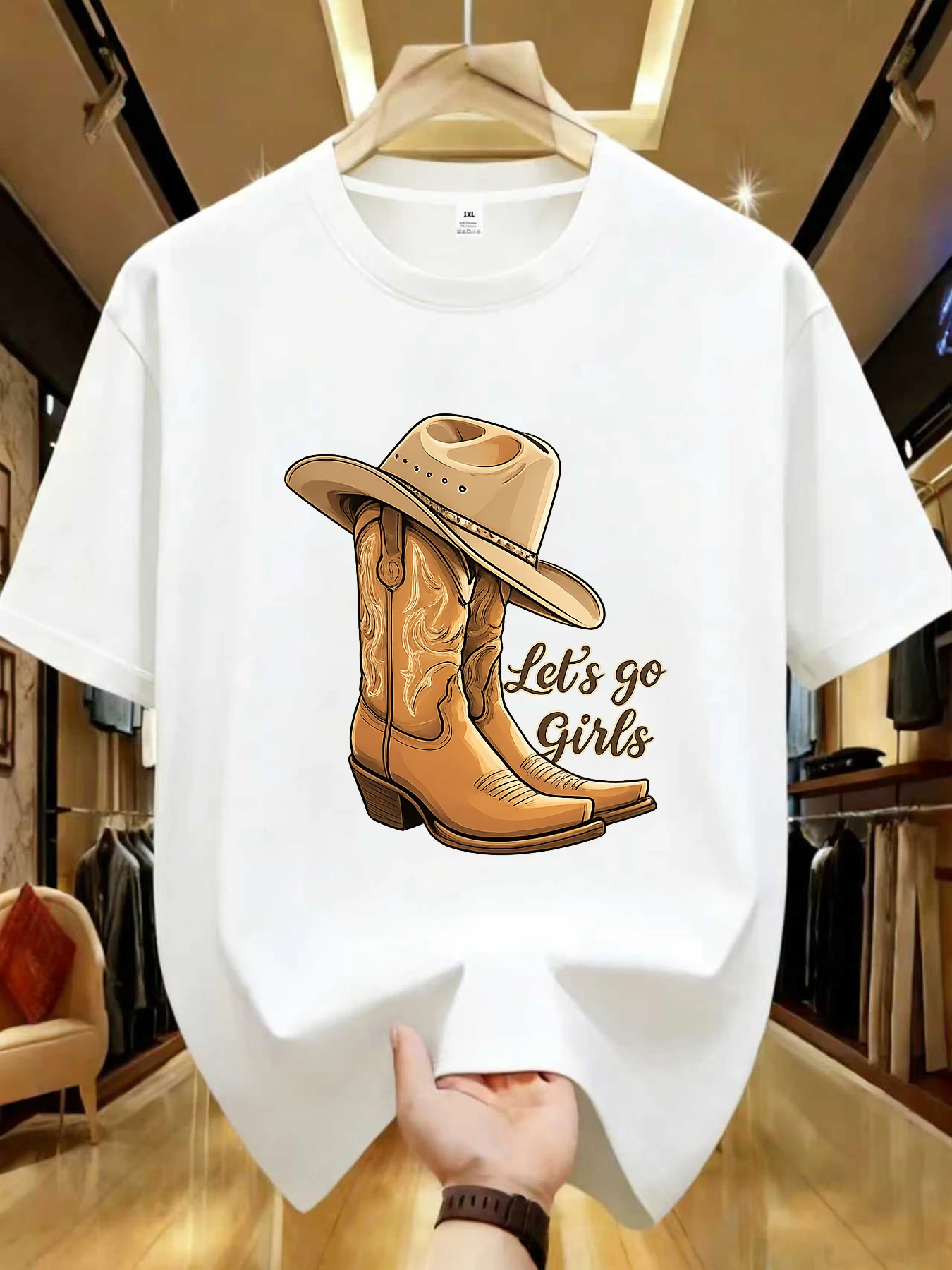 

【WZM1041162】Креативная женская футболка больших размеров с принтом ботинок, круглым вырезом, летняя, повседневная, с короткими рукавами, в уличном стиле, универсальная.