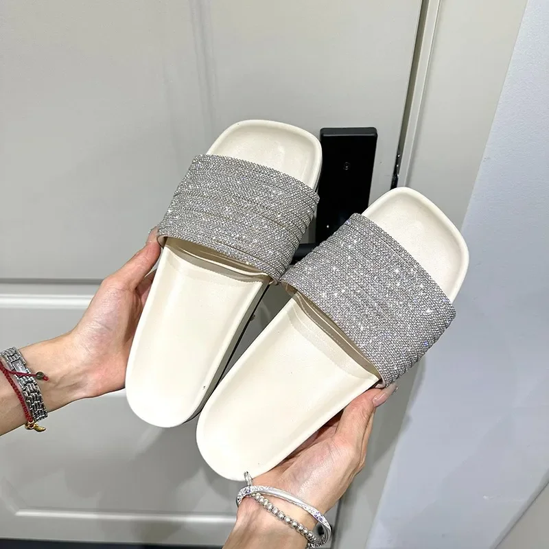 

Shoes for Women 2025 New Summer Outdoor Sponge Bottom Women's Slippers Flat with Peep Toe Rhinestone Leisure Beach Sandals Women
