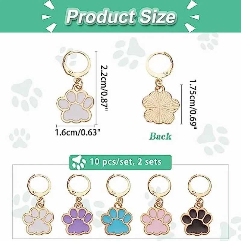 24 Pcs Dog Paw Stitch Markers 5 Colors Enamel Alloy Crochet Stitch Marker Charms Removable Dangle Locking Stitch Marker