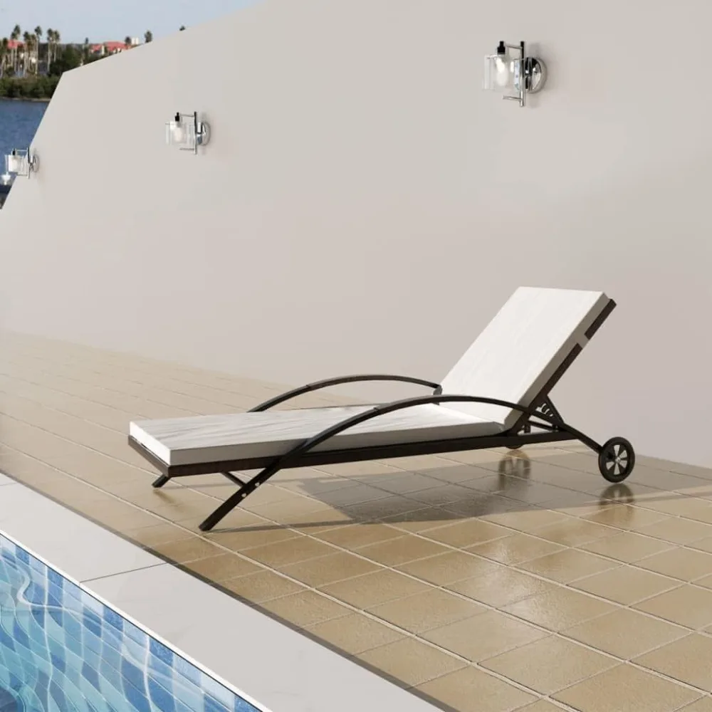 

Sun Lounger with Cushion & Wheels,Outdoor Loungers,Patio Loungers,Lounge Chairs,for Garden,Balcony,Poolside,Terrace,Poly Rattan