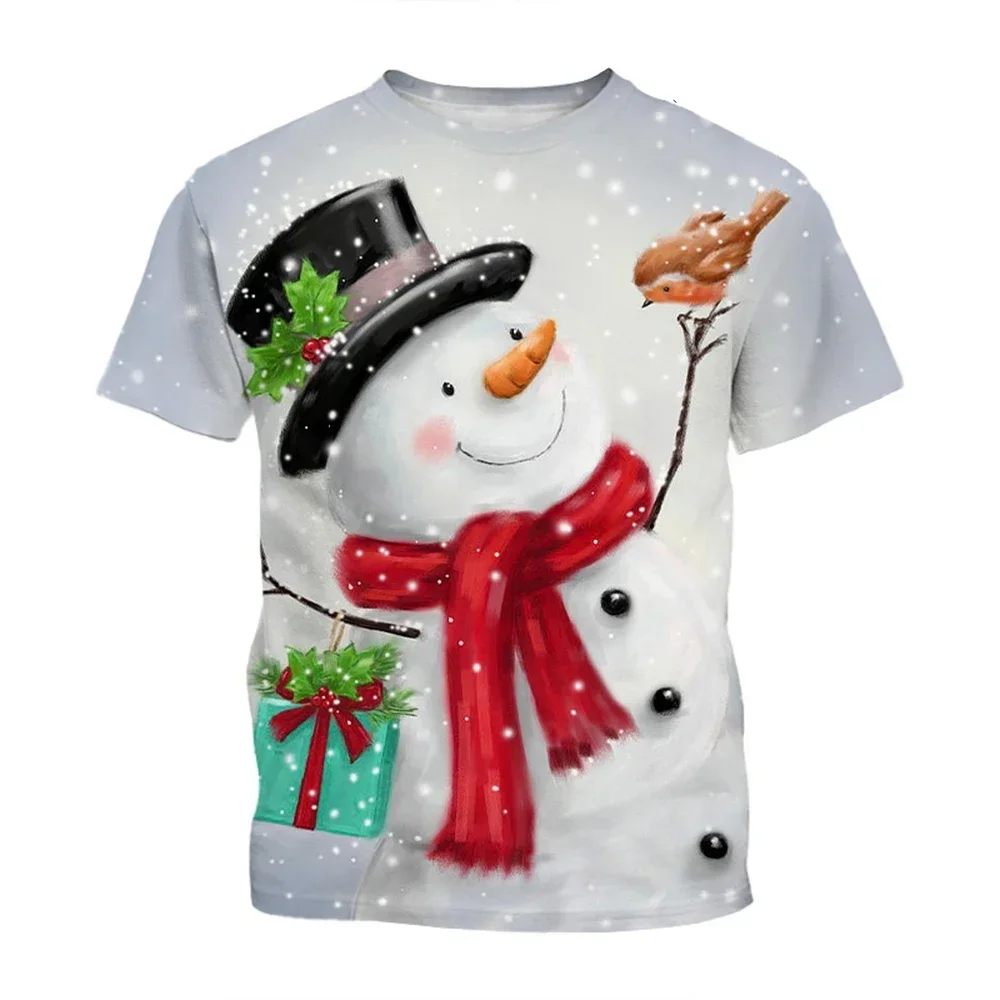 Summer fashion creative design Christmas patterns 3D printing casual personality Harajuku style warm and comfortable T-shirt