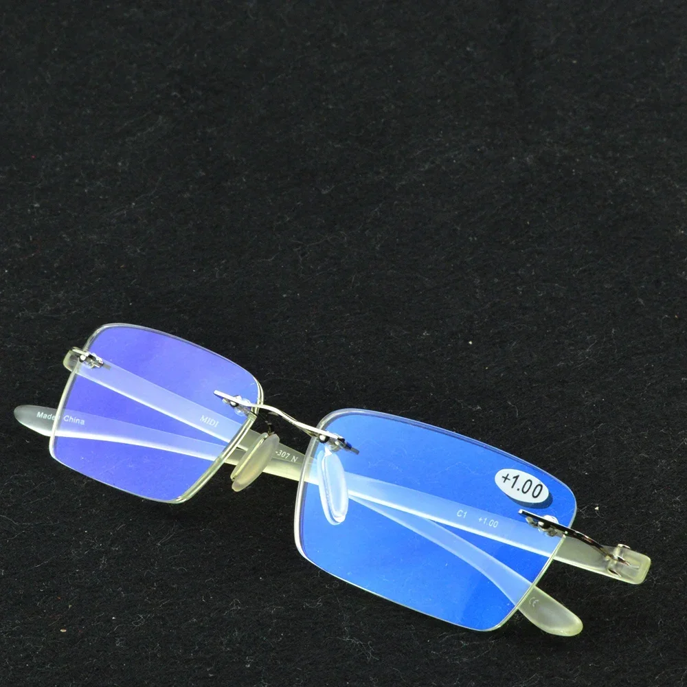 

Легкие очки для чтения с блокировкой синего света, мужские деловые стильные безрамные прозрачные линзы, удобные женские очки от +0,75 до +4