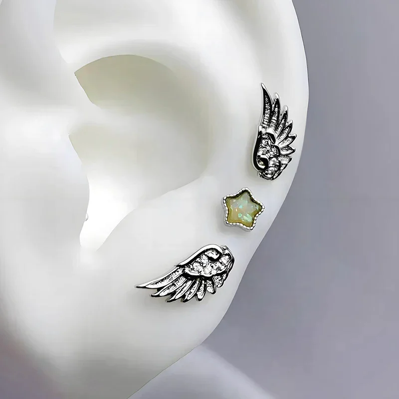New Fashion Wings Stainless Steel Ear Bone Nail Shiny Trendy Earring For Women Accessory