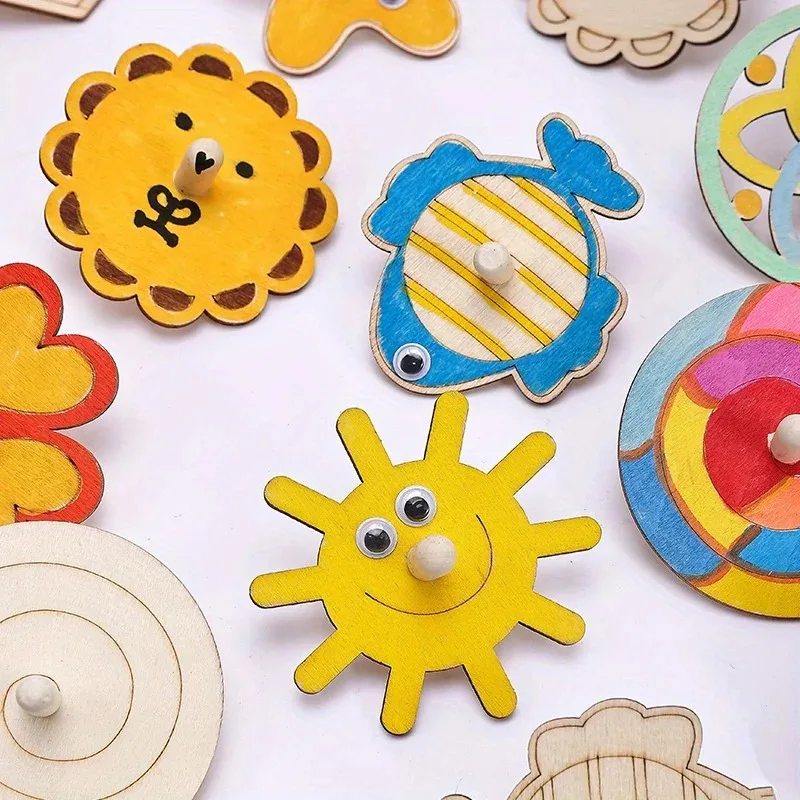 2026 Latest Models Wooden Spinning Top Craft Kit, Painting and Crafting with Wooden Art Materials, Holiday Gift Spinner