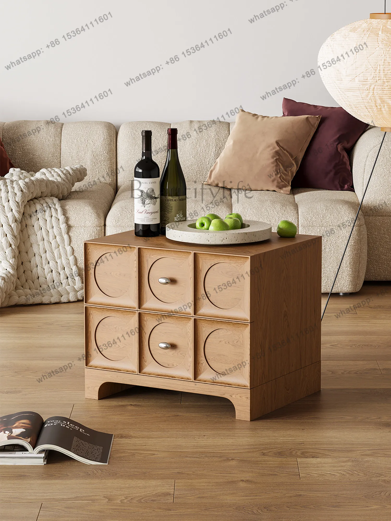 

Solid wood simple medieval bedside table living room log art chest