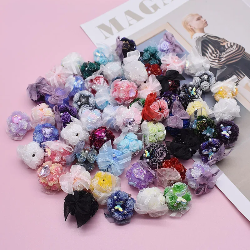 

New Design 4pcs Diverse 3D Simulation Soft Rose Flower Ball Beads Round Flower Polymer Clay Beads for Jewelry Making DIY