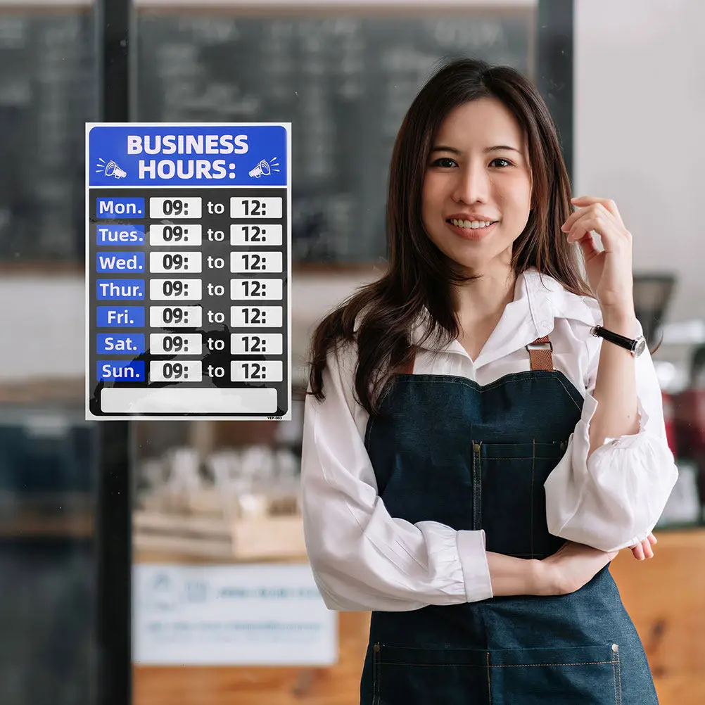 

Набор из 2 наклеек с графиком работы: стильный дизайн, регулируемые этикетки с часами работы для розничной торговли, кафе, офисов