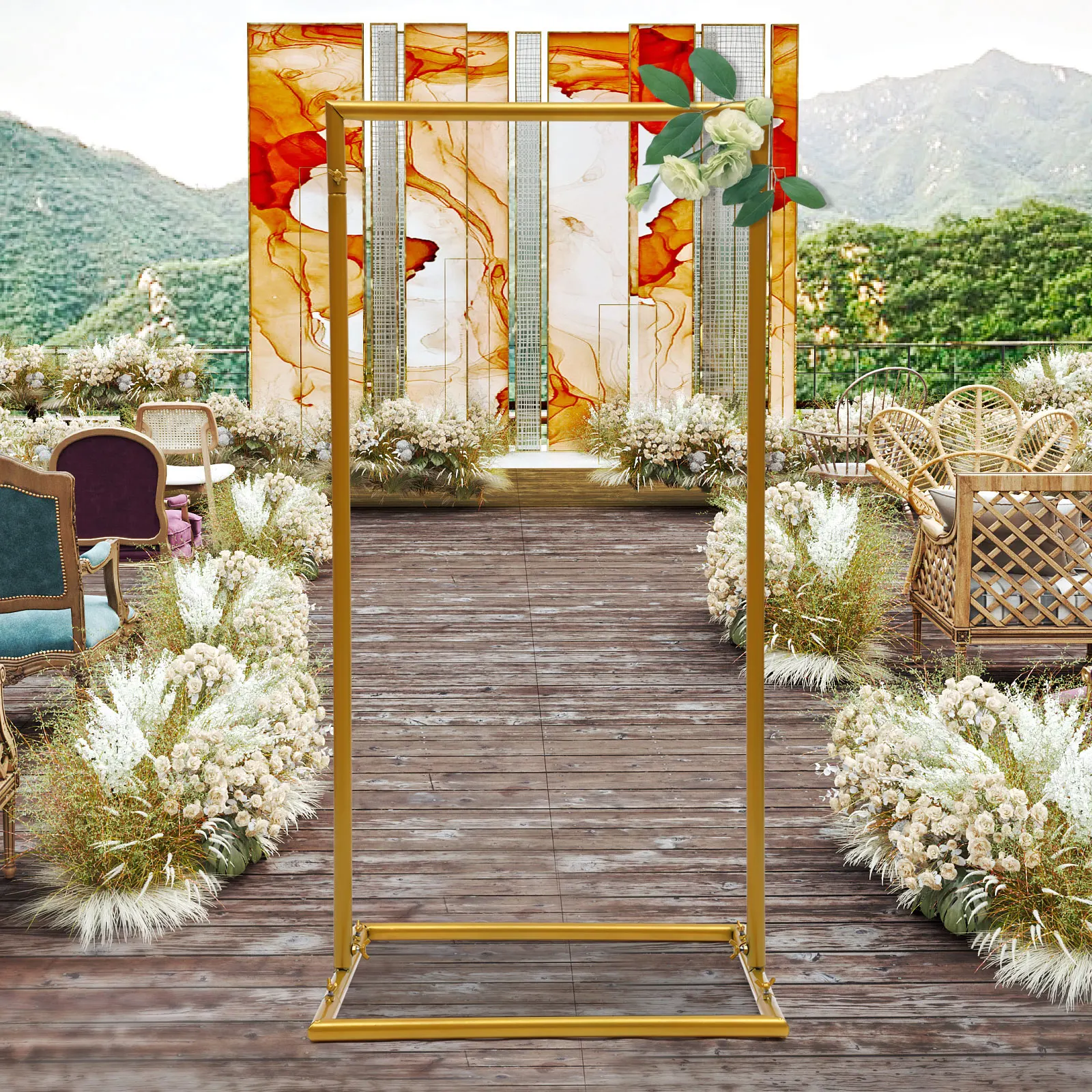 

Wedding Arch Square Backdrop Stand Gold Flower Rack Birthday Party Garden Decor Mall Display Frame