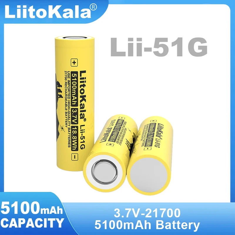 1-10PCS 100% Original Liitokala Lii-51G 3.7V 5100mAh 21700 For Flashinglight High-capacity Lithium Battery