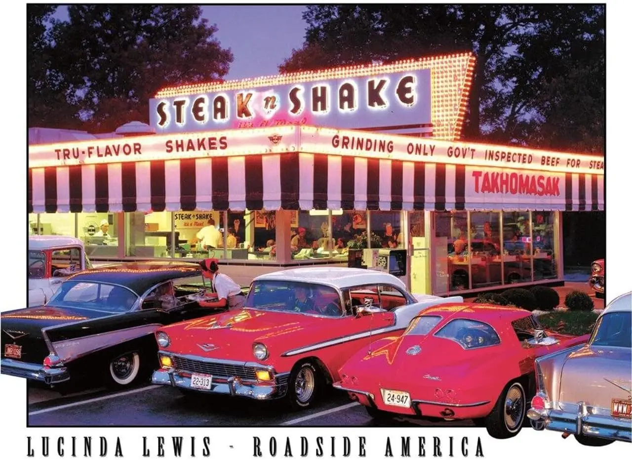 Desperate Enterprises Lucinda Lewis - Roadside America - Steak n Shake Tin Sign - Nostalgic Vintage Metal Wall Décor - Made in U