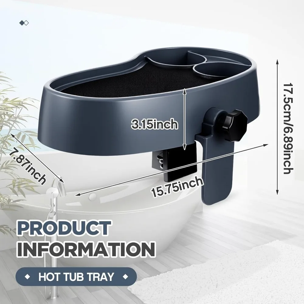 

Регулируемый поддон для гидромассажной ванны с подстаканниками, нескользящая полка для аксессуаров для спа-ванны для напитков, закусок, телефона - темно-синий