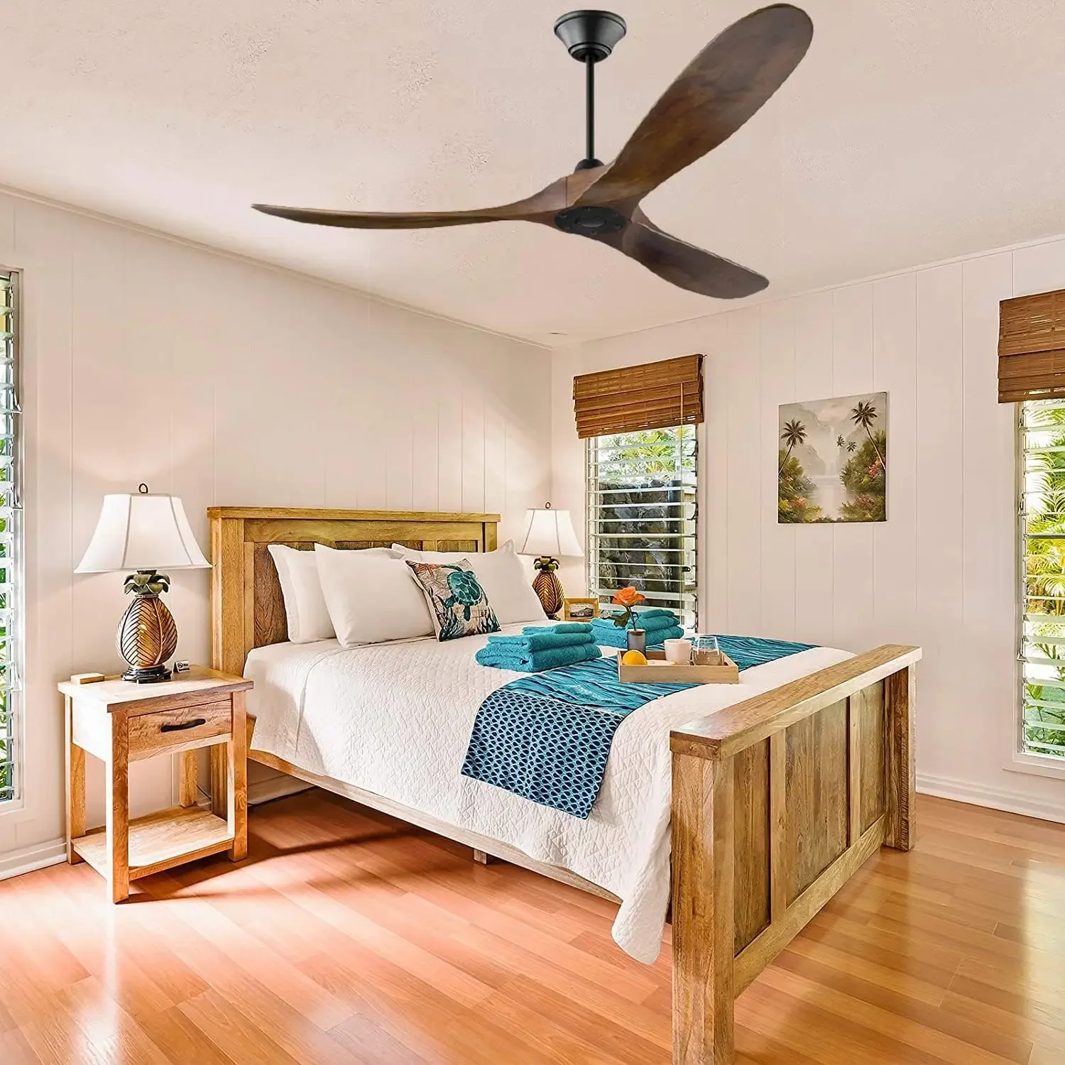 مروحة سقف حديثة كبيرة من الخشب الصلب مقاس 70 بوصة بدون ضوضاء