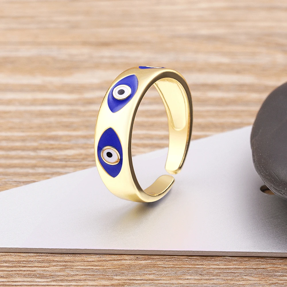 High Quality Enamel 5 Colors Inlaid Turkish Evil Eye Gold Plated Ring Women's Hip Hop Street Jewelry Party Personalized Gift