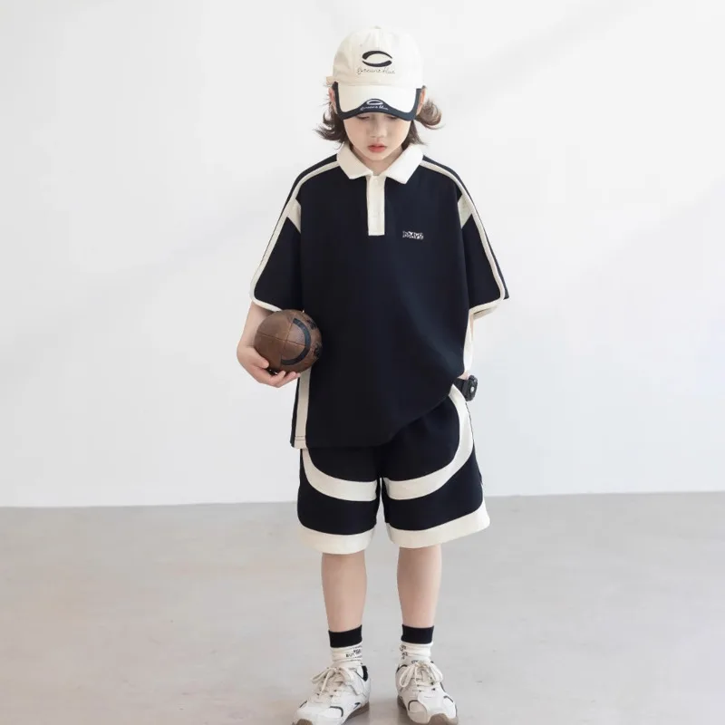 Spring Summer Causal Boy T-shirt Shorts Pants 2piece Set Outfit Children Pullover Trouser Big Kids Clothes 6-18 Years Sporty