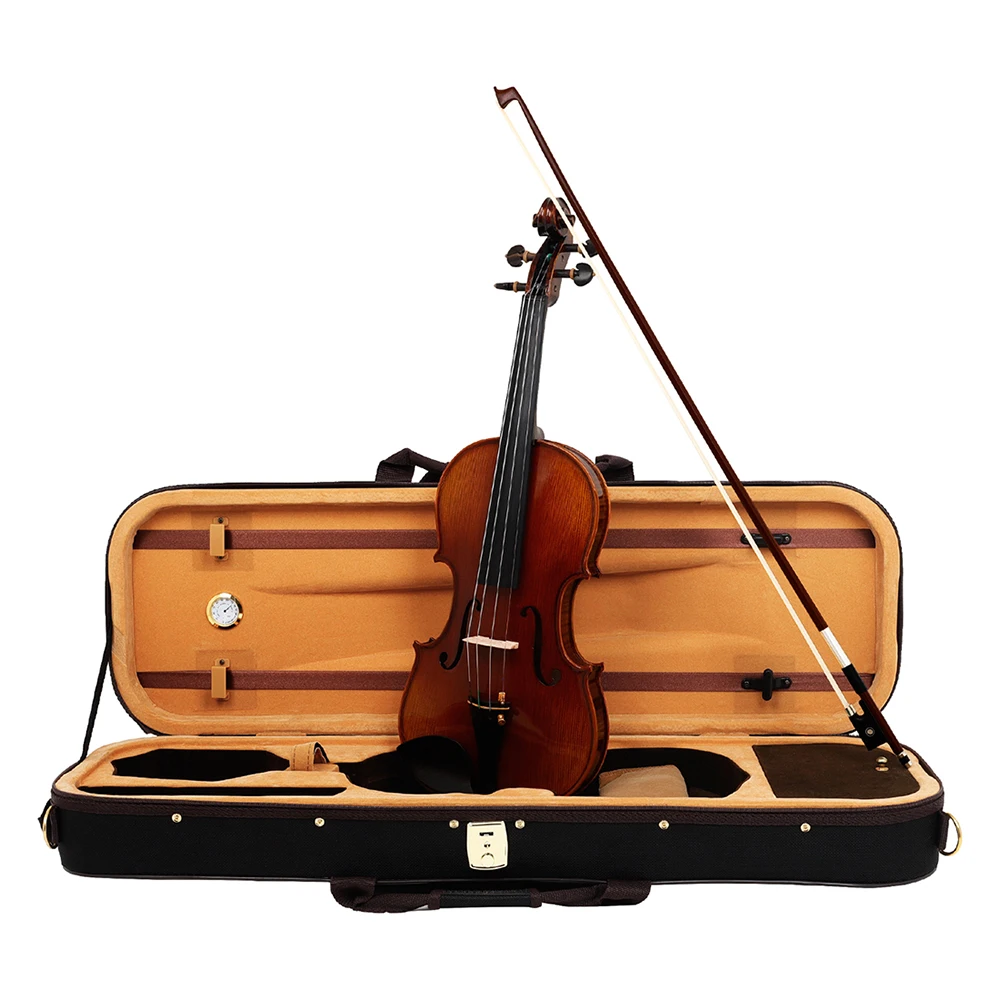 4/4 Violin Purely Handmade Acoustic Spruce Wood Natural Tiger Print Fiddle Kits With Case Bow for Beginners Instrument Gift