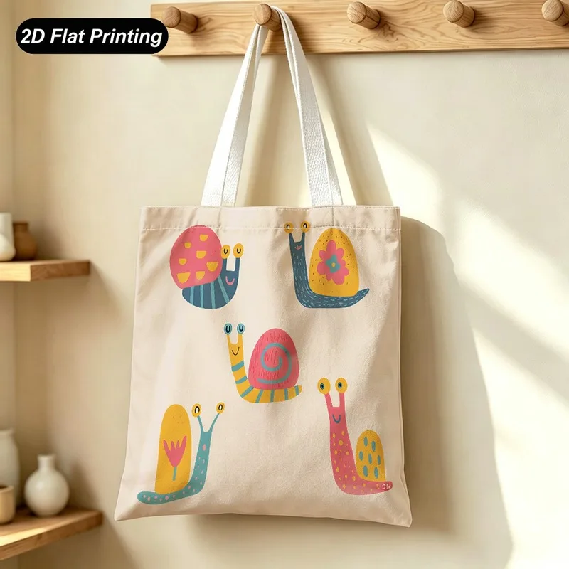 1PC【Tote Bag】2D Printed Design - Not Textured Cute Colorful Cartoon Snail Tote Bag，Large Capacity，Size15.7in*13.8in，Suitable