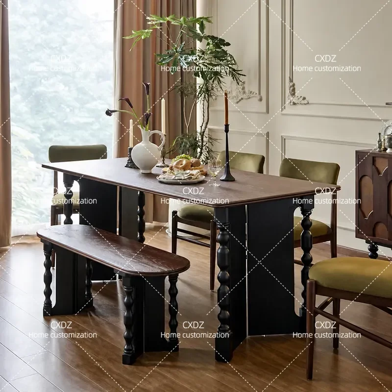 Retro Solid Wood Rectangular Dining Table Antique Square Household Multi Functional Meeting Desk for Restaurant Home Use
