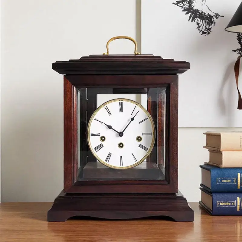 

#New Chinese-style simple mechanical table clock, German movement, seat clock, ebony music timepiece modern middle hall ornament