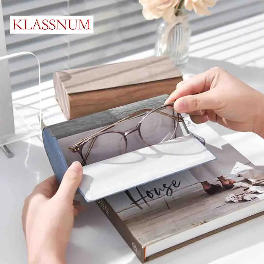 KLASSNUM Double-Layer Wood Grain Pressure Protection Scratch Resistant Glasses Case Portable Shades Storage Box