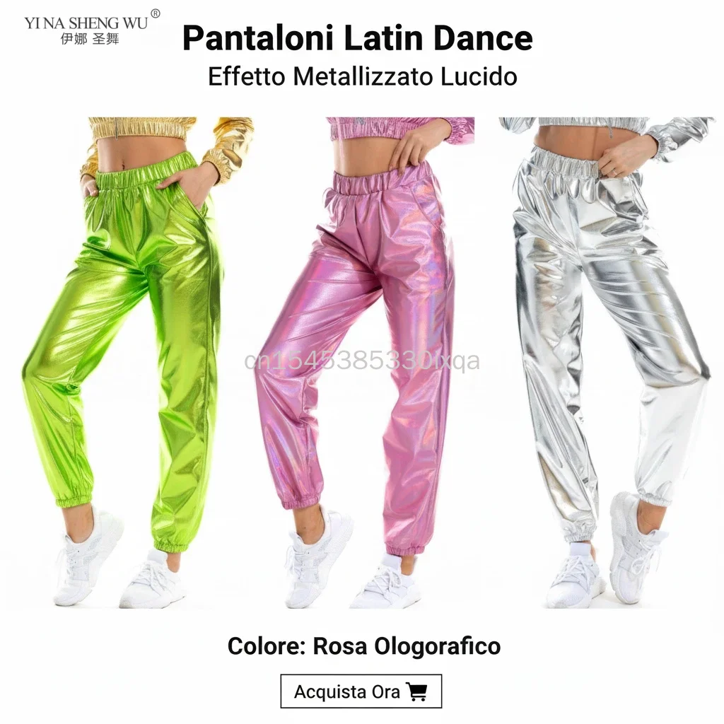 ชุดเต้นลาติน ชุดเต้นสตรีทแดนซ์ ชุดแสดงบนเวที ชุดปาร์ตี้ กางเกงโฮโลแกรม กางเกงเชียร์ลีดเดอร์ทรงหลวม กางเกงเต้นโพลแดนซ์สำหรับไนท์คลับ