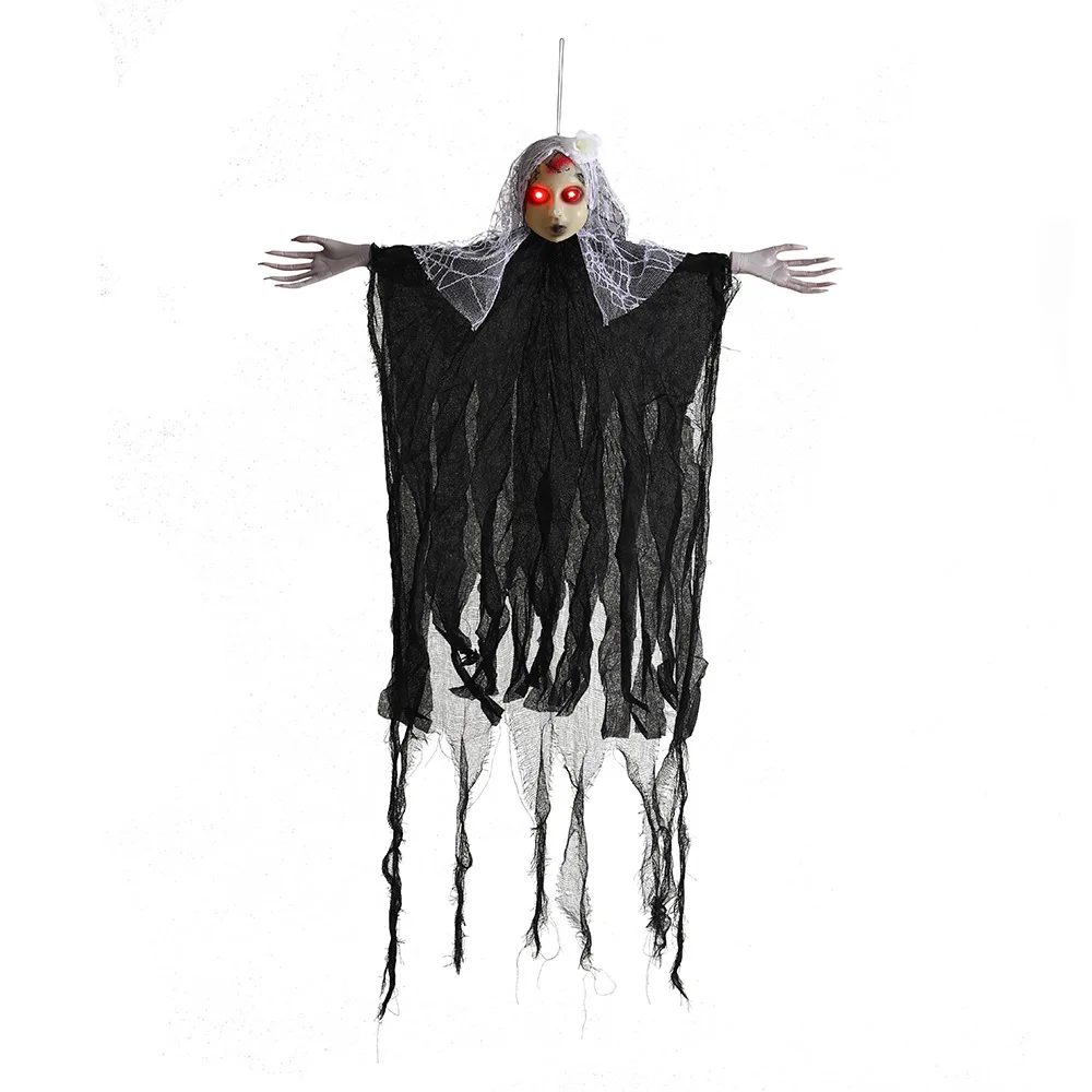 Halloween Photography Decorative Props Glowing Skull Gauze Hanging Room Haunted House Door Horror Creepy Tricky Toy Zombie Bride