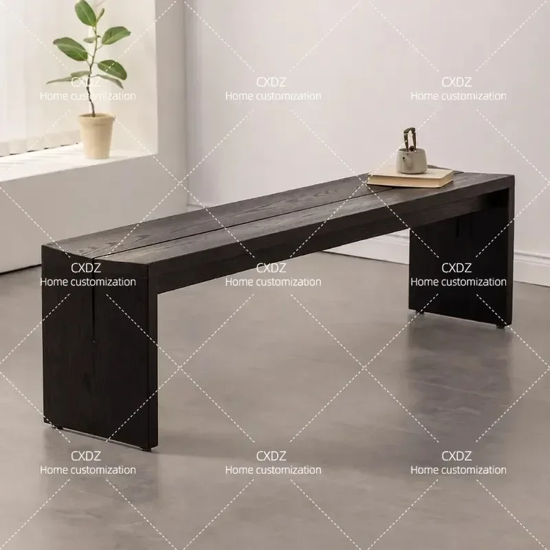 Carbonized Black Ash Wood Solid Wood Dining Chair Stool Simple Modern Bow Mortise and Tenon Bench