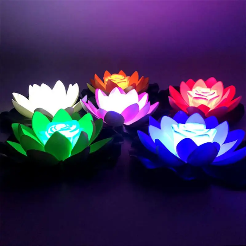 

LED Flower Light Floating Artificial Lotus Light Fountain Pond Garden Decoraiton Lamp Micro Landscape Water Pool Wishing Lights