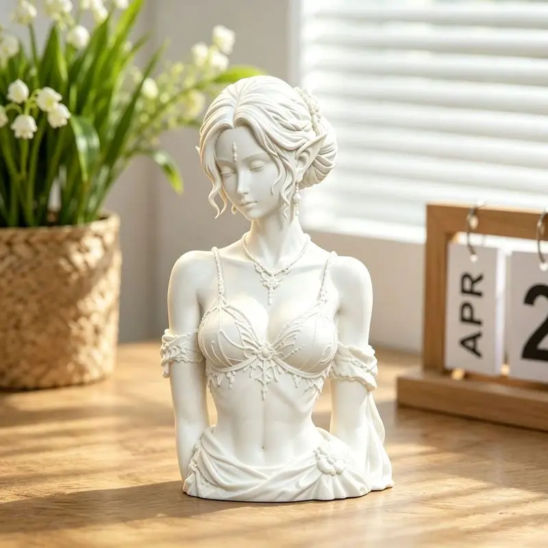 3D Printed Elegant Female Elf Half-Figure Sculpture Ornament Can Be Used For DIY Coloring