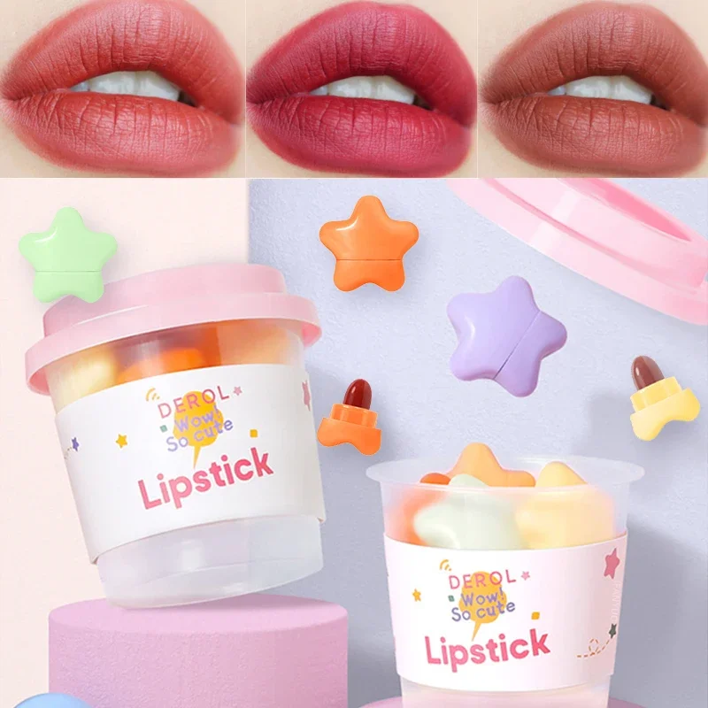 Cute Makaron Mini Lipstick Set Matte Velvet Capsule Star Design Sexy Lip Makeup Lasting Waterproof Lip Tint Girl Gift Cosmetics