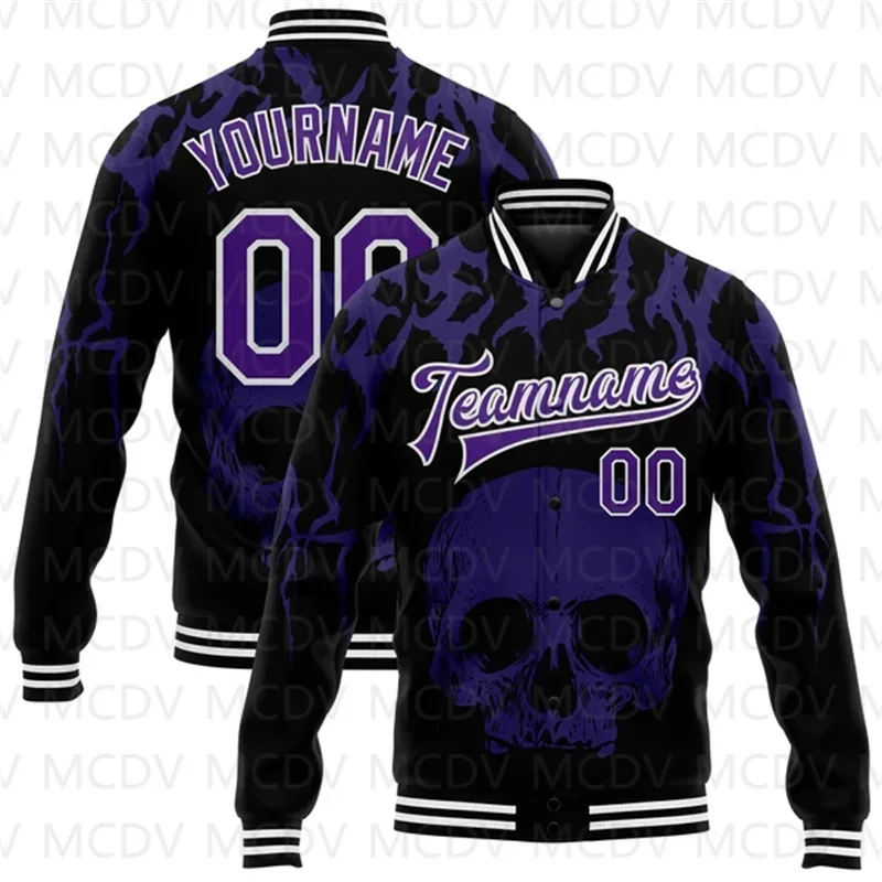 Custom Black Old Gold Skull With Wing 3D Bomber Full-Snap Varsity Letterman Jacket