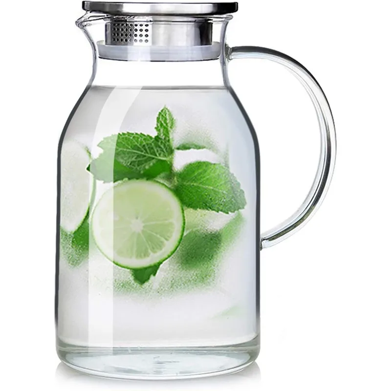 Pitcher with Lid and Spout - High Heat Resistance Pitcher for Hot/Cold Water & Iced Tea (2.6L)