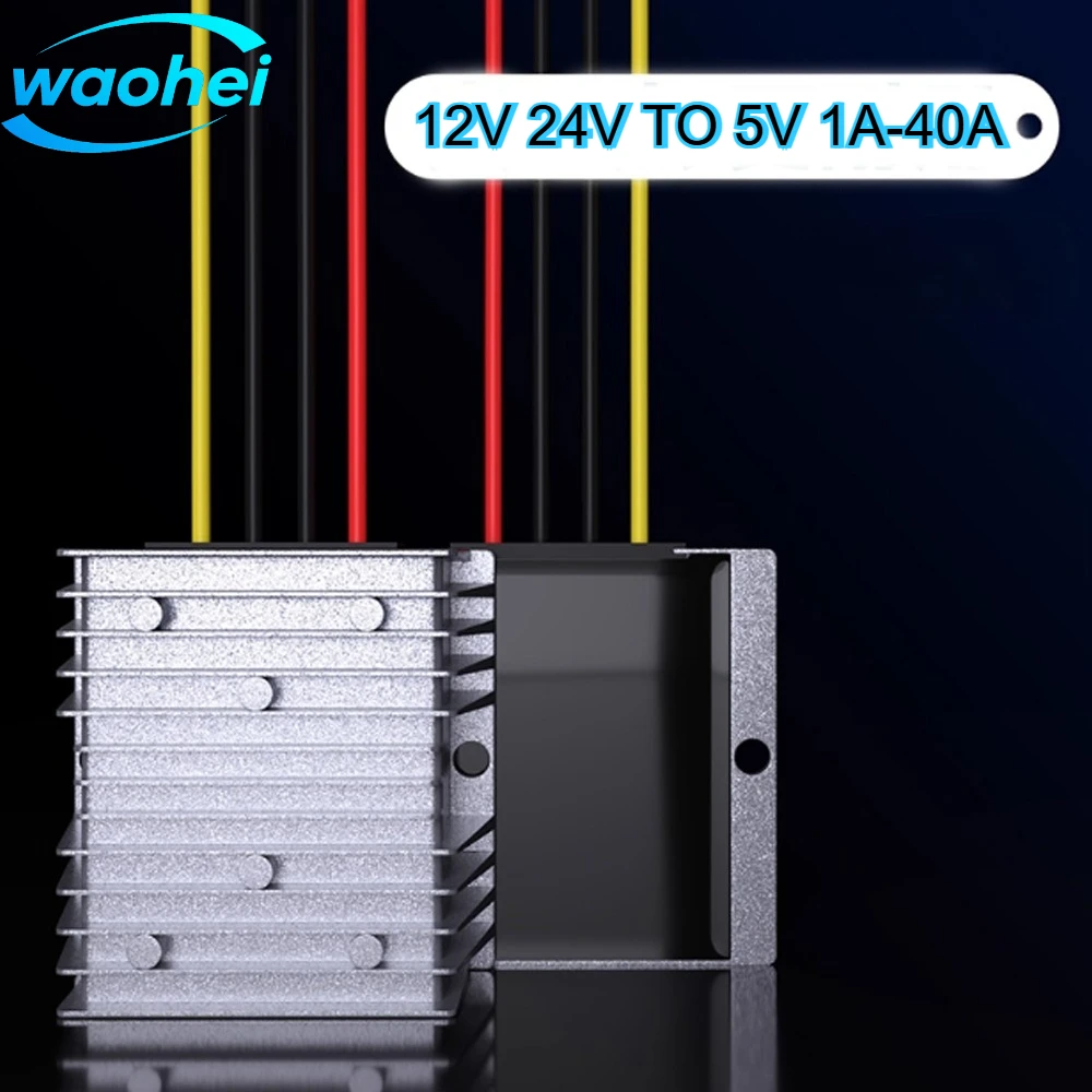 12V 24V to 5V 1A-40A DC DC Step Down Converter Stabilizer 8-36V to 5V Buck Module Power Voltage Regulator Supply for Car LED CE