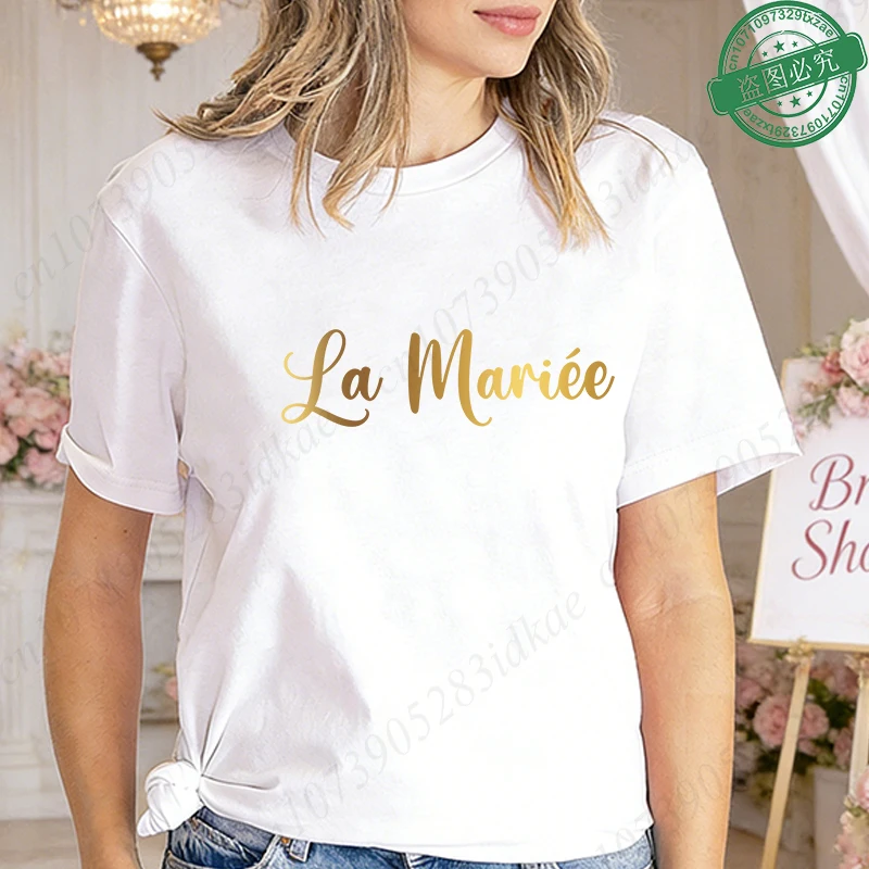 French Bridal Wedding Squad Party T-Shirts Future Bride Team Gold Foil Casual Y2k Tops for Bachelorette EVJF Short Sleeve Tees